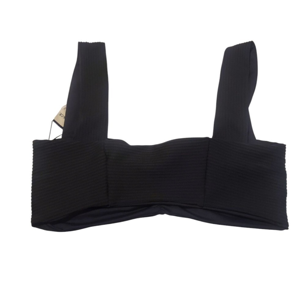 Ribbed Bralette Top Black Sleeveless Cropped Fitted Casual Party